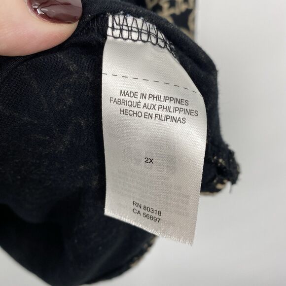 Lucky Brand Womens Tunic Top size 2X Black Tan Floral Paisley Boho Knit Casual - Picture 8 of 12